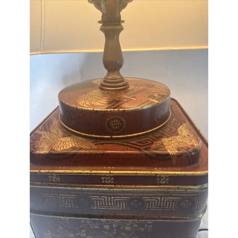 Vintage Frederick Cooper Tea Tin Canister Table Lamp Asian Chinoiserie Regency